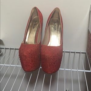 Red 6 inch pumps with red rhinestones